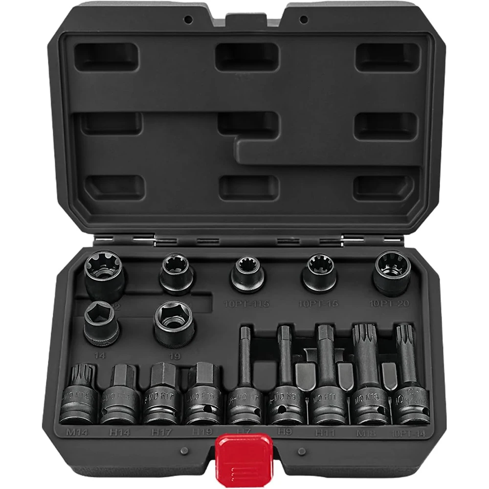 

Набор из 16 ударных торцевых ключей для тормозных суппортов с приводом 1/2 дюйма, инструмент для регулировки тормозов для Audi, Porsche, VW, BMW, Ford