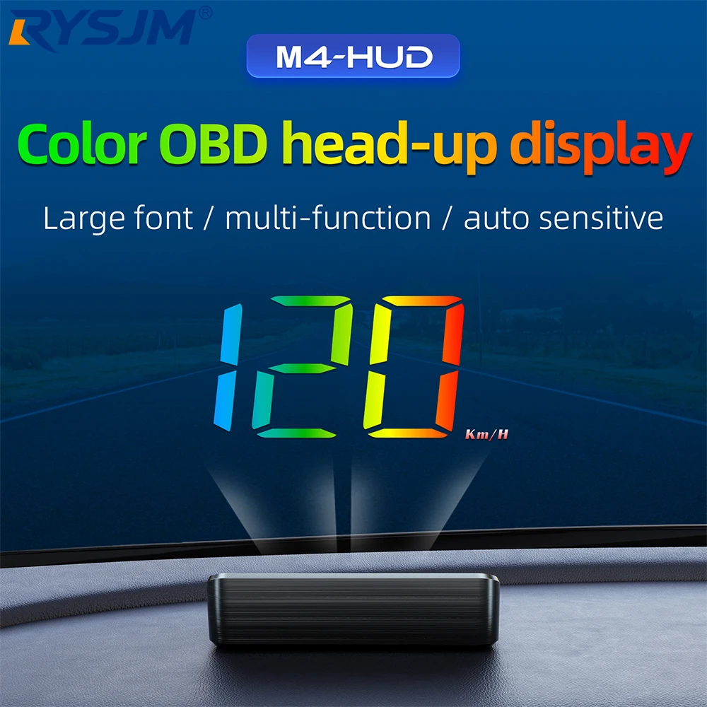 M4 OBD HUD Car Colorful LED Head Up Display Meter Speed Water Temp Voltage Single Driving Range Digital Windshield Projector
