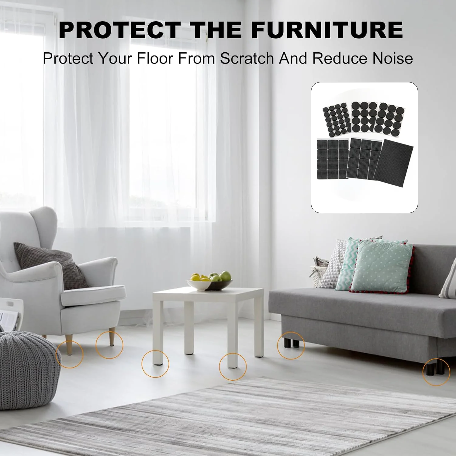 EVA Corner Protector Pads, Self Adhesive, Anti-Slip Furniture Edge Guards, Table and Chair Leg Floor Protectors