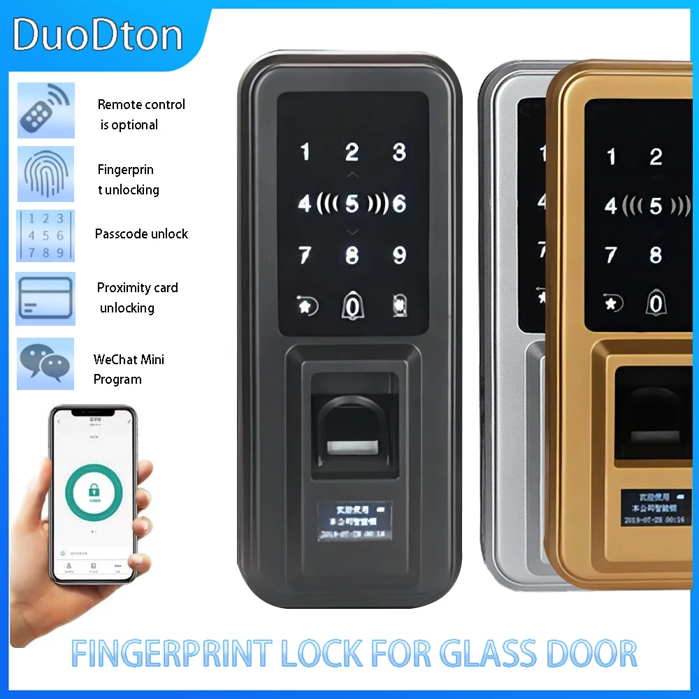 DuoDt Door Lock App Glass Fingerprint Bluetooth Smart Glasses Electronic Biometric Door Lock 13.56Mhz RFID Remote Control Unlock