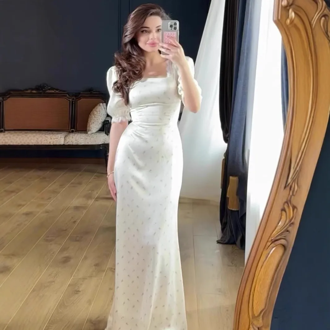 2026 primavera fino ajuste rendas cetim impresso suave estilo fada vestido de renda para mulher