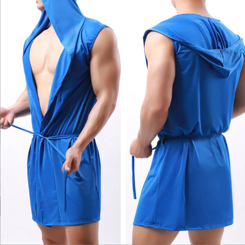 

Summer Dress Erotic Bath Robe Men Sexy Pajamas Sleepwear Silk Pijama Hombre Hooded Bathrobe Nightgown Male Pyjamas Kimono Hombre