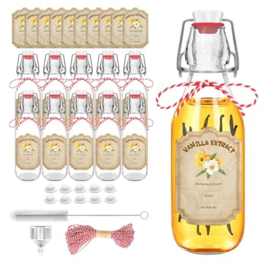 10 pack 8 oz vanilla extract bottles swing top glass bottles with lids homemade vanilla small flip top jars with airtight circl