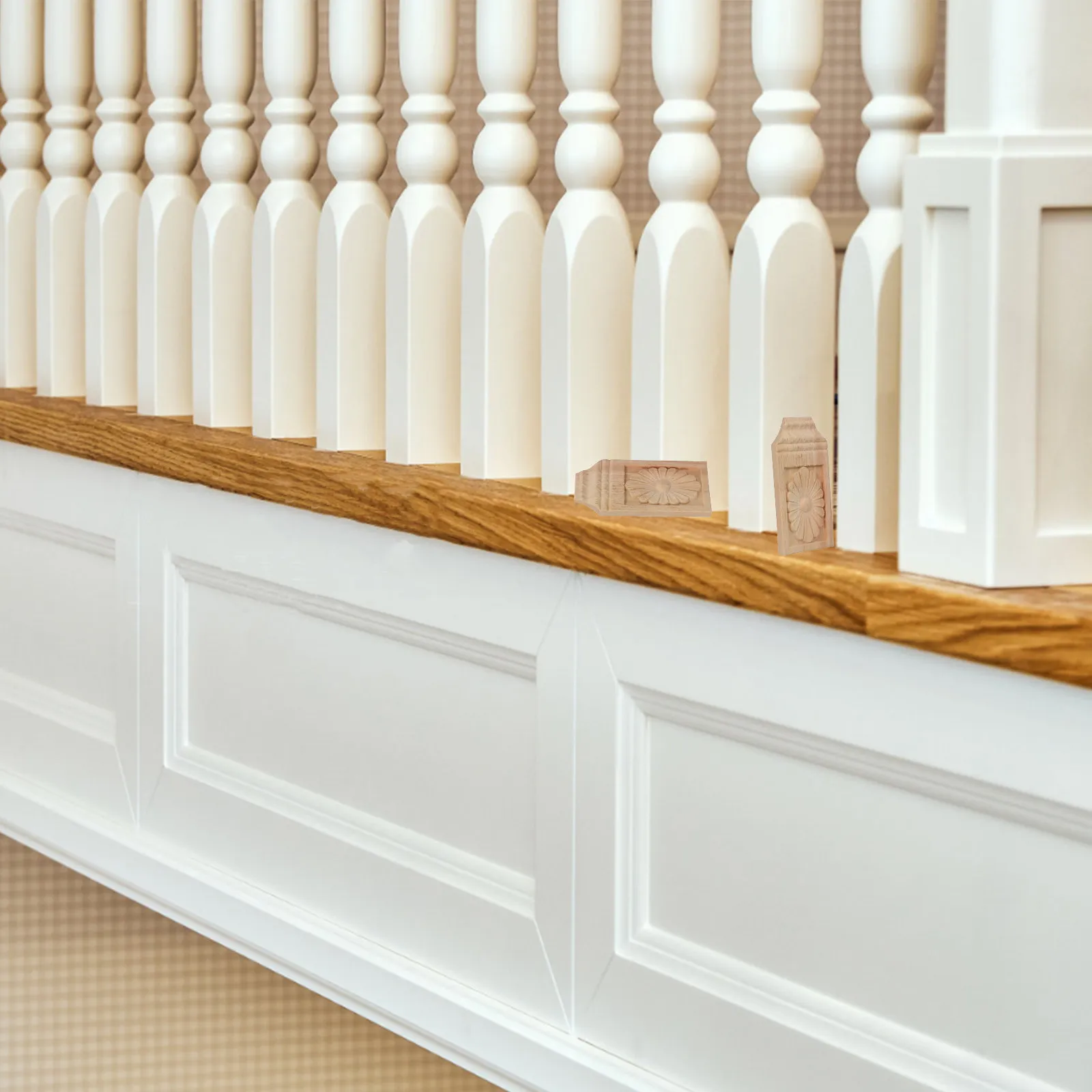 2Pcs Carved Wood Corbels Solid Wooden Corner Applique Decorative Trim for Furniture Cabinets Doors Wardrobes Rustic Home