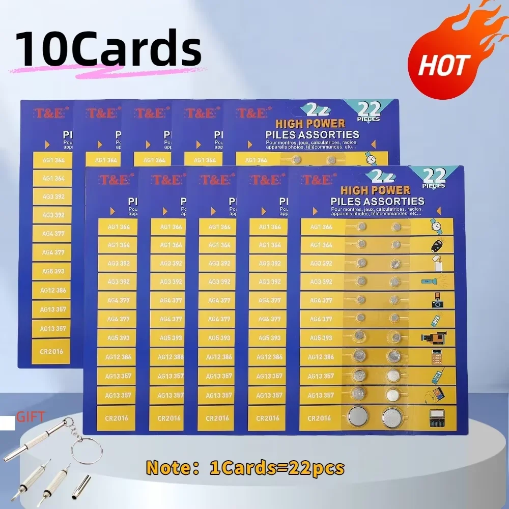 

22PCS AG1 LR621 AG3 LR41 AG4 377 AG5 LR754 AG12 LR43 AG13 LR44 CR2016Button Batteries Cell Coin Watch Toys Remote