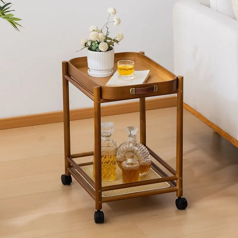 

Bamboo Mobile trolley table with wheel 360° living room household storage tea coffee sofa bedside cabinet small cart table shelf