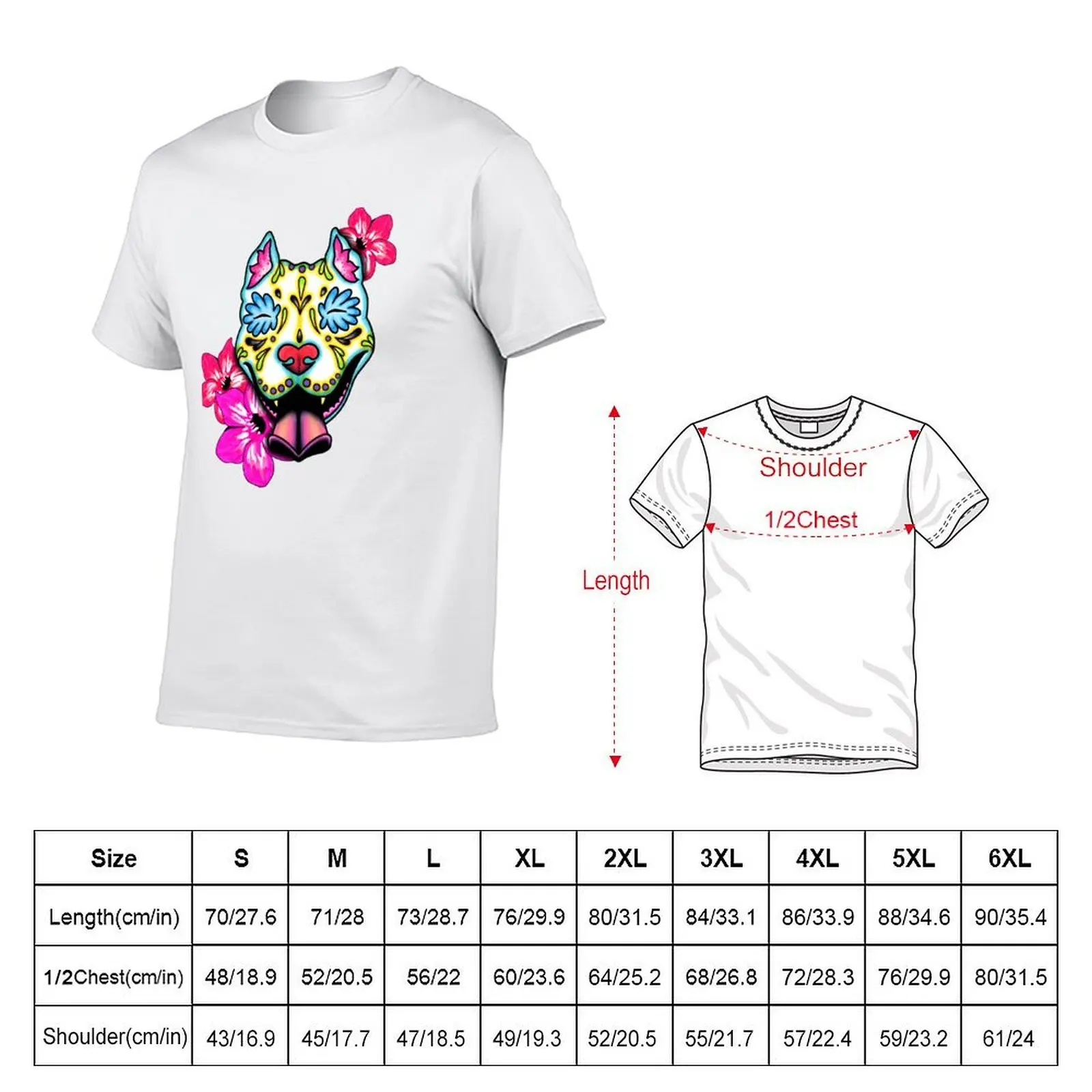 Slobbering Pit Bull - Day of the Dead Sugar Skull Pitbull Dog T-Shirt t shirts for man graphic tees t shirts cotton 100% T-Shirt