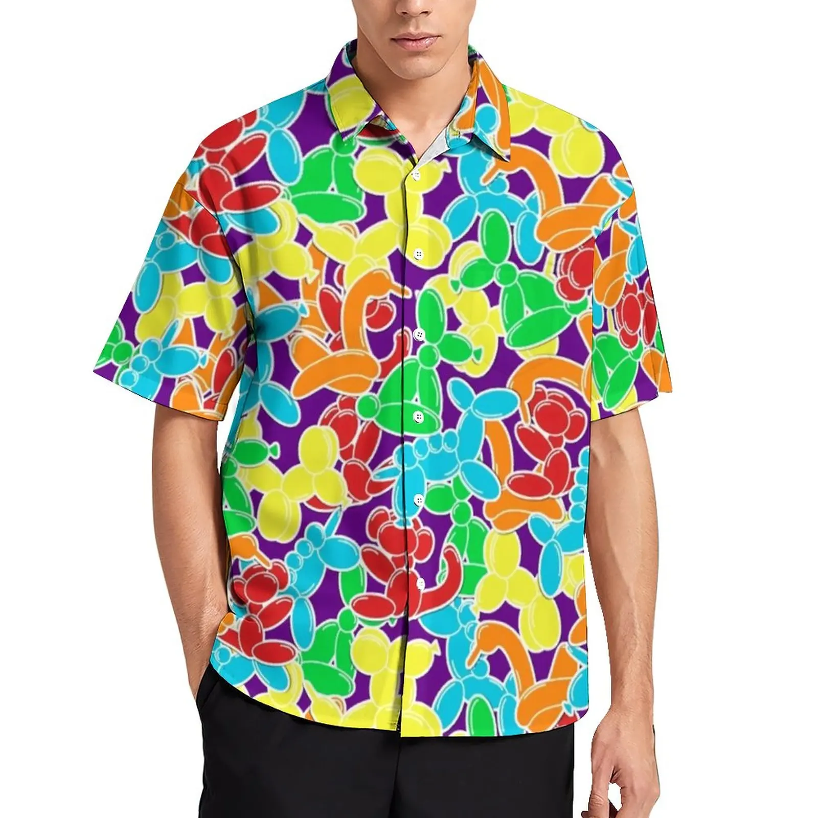 Camisa hawaiana de manga corta para hombre y mujer, Camisa informal con diseño 3d de perro y Globo, ropa de moda para playa y verano