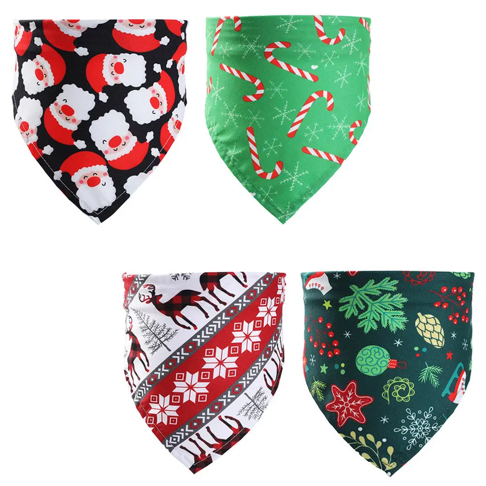 4pcs Pet Christmas Triangular Scarf Dog Bib Towel For Cats Dogs Bandana Saliva Absorbent Waterproof Adjustable Holiday Gift