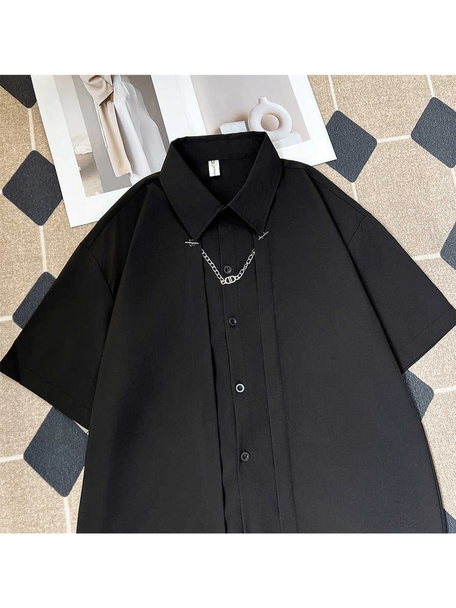 Schwarze Gothic-Hemden und Blusen für Damen, Y2k-Ästhetik, Vintage, Harajuku, kurzärmeliges Polo-Ausschnitt-Shirt, 2000er-Jahre-Emo-Oversize-Kleidung