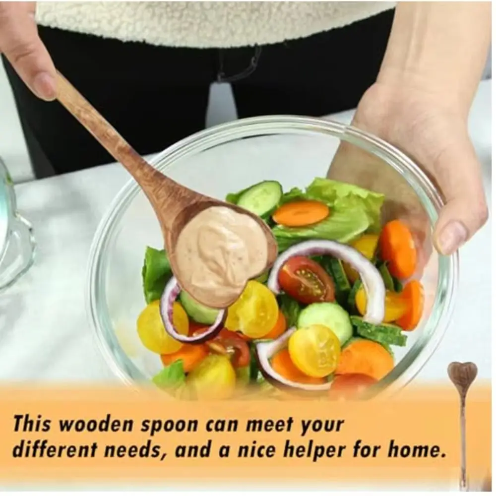 Portable Premium Love Wooden Spoon Long Handle Wooden Heart Spoons Simple Ergonomic Design Teaspoon For Tea Honey Desserts