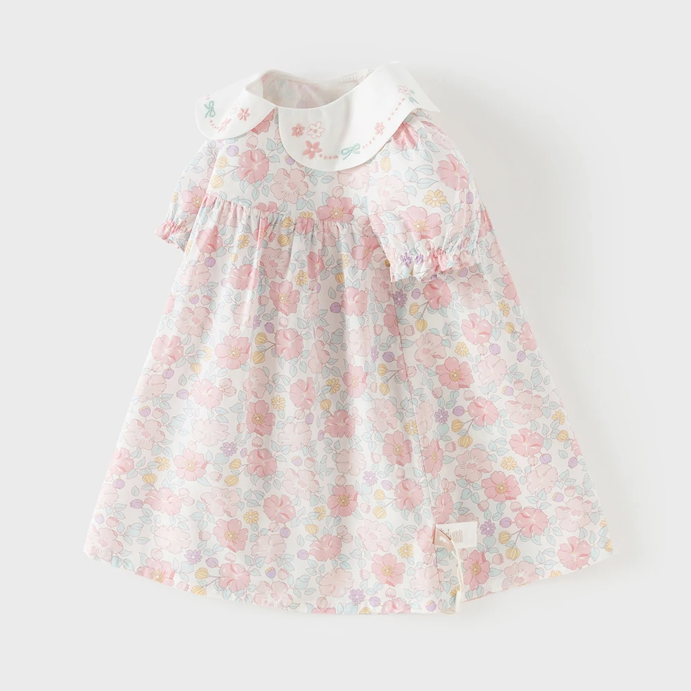 Dave Bella Girls Princess Floral Dress Children Printed Short Sleeve Summer COtton Dress Cute Party Outdoor Clothes DB2261250 image 3