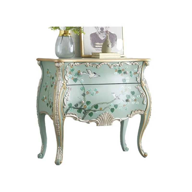 

Rural entrance cabinet, solid wood partition entry living room decoration blue sofa side cabinet, retro painted chest cabinet