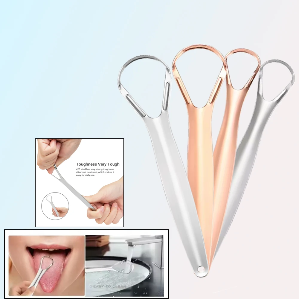 

Professional Stainless Steel Tongue Scraper for Bad Breath Dental Oral Hygiene Tool to Clean Coated Tongue & Plaque