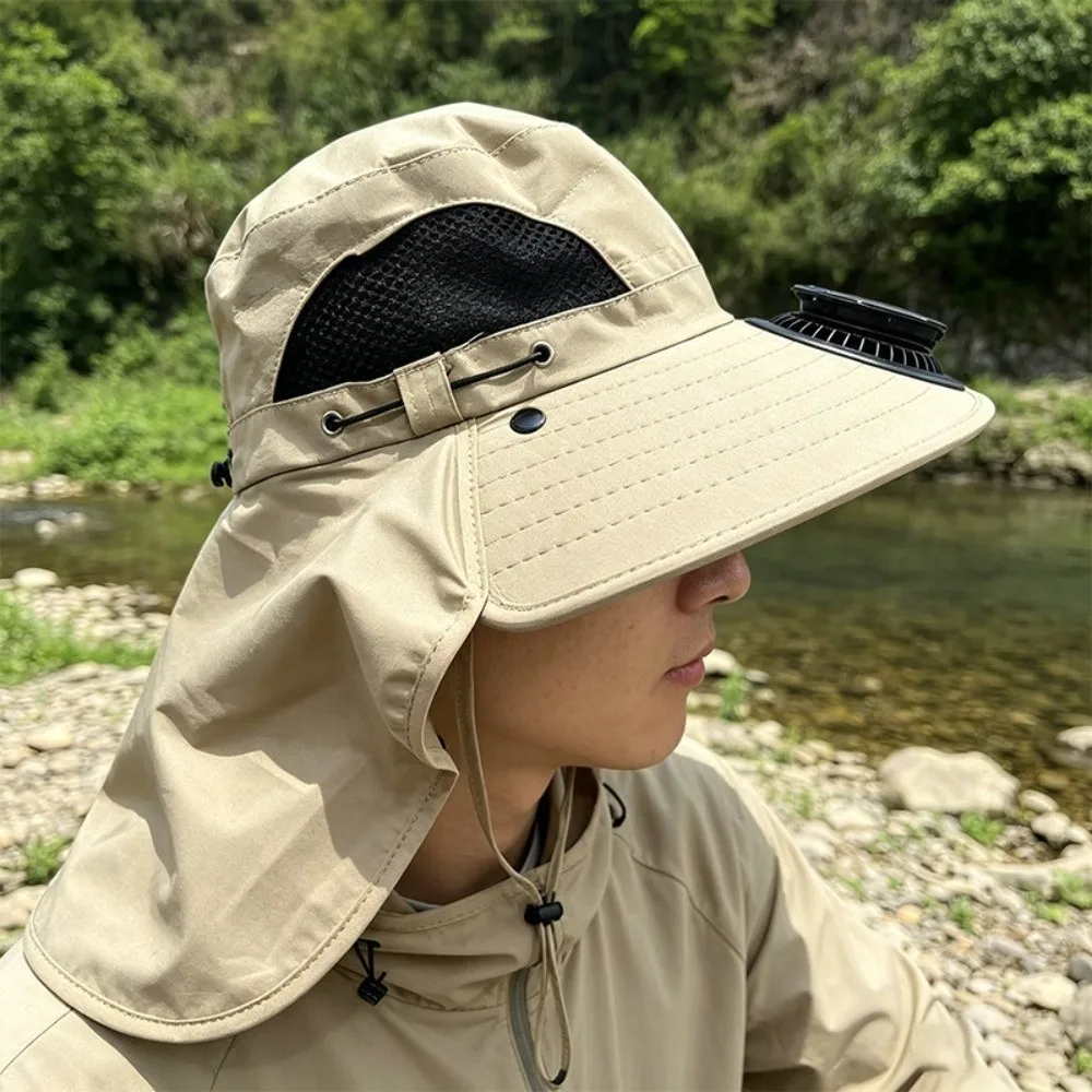 Portable Solar Rechargeable Fan Hat Long-lasting with Shawl Fishing Sun Shading Cap 300mA Adjustable for 3.7V/300mAh