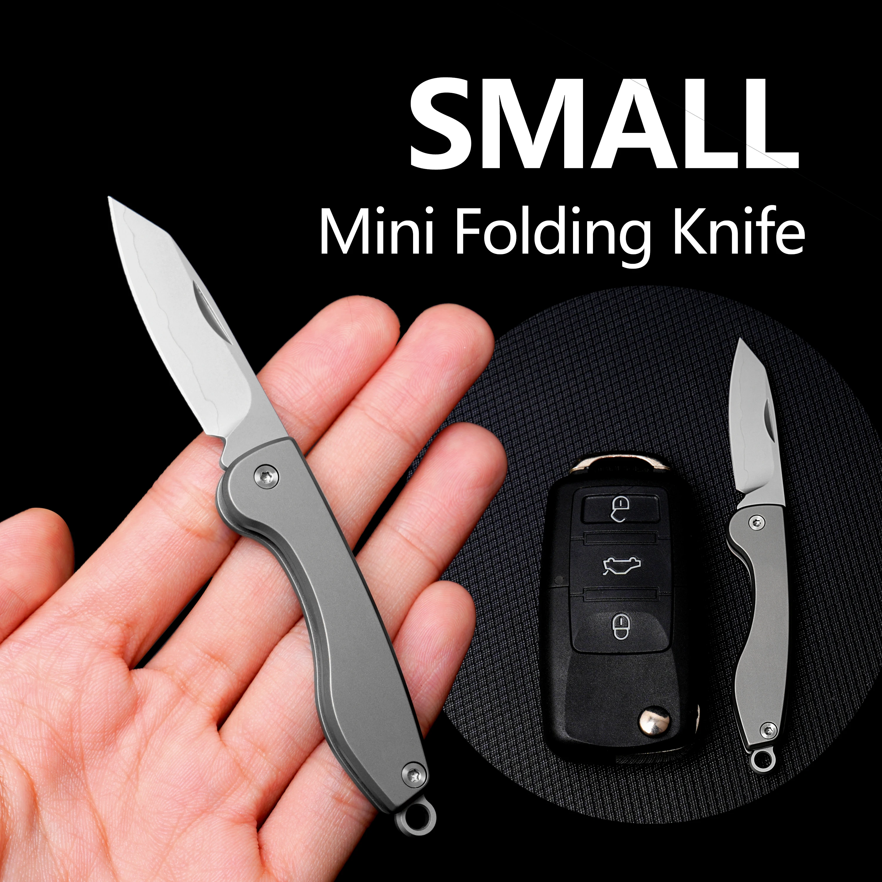 Titanium alloy mini folding knife pocket express knife Vg10 blade fixed blade knife durable gray