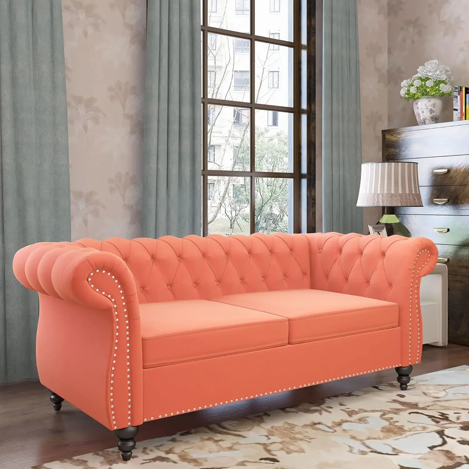 

QHITTY Accent Sofa, Chesterfield Loveseat Modern Velvet Couch Upholstered Sofa with Tufted Back for Living Room Furniture