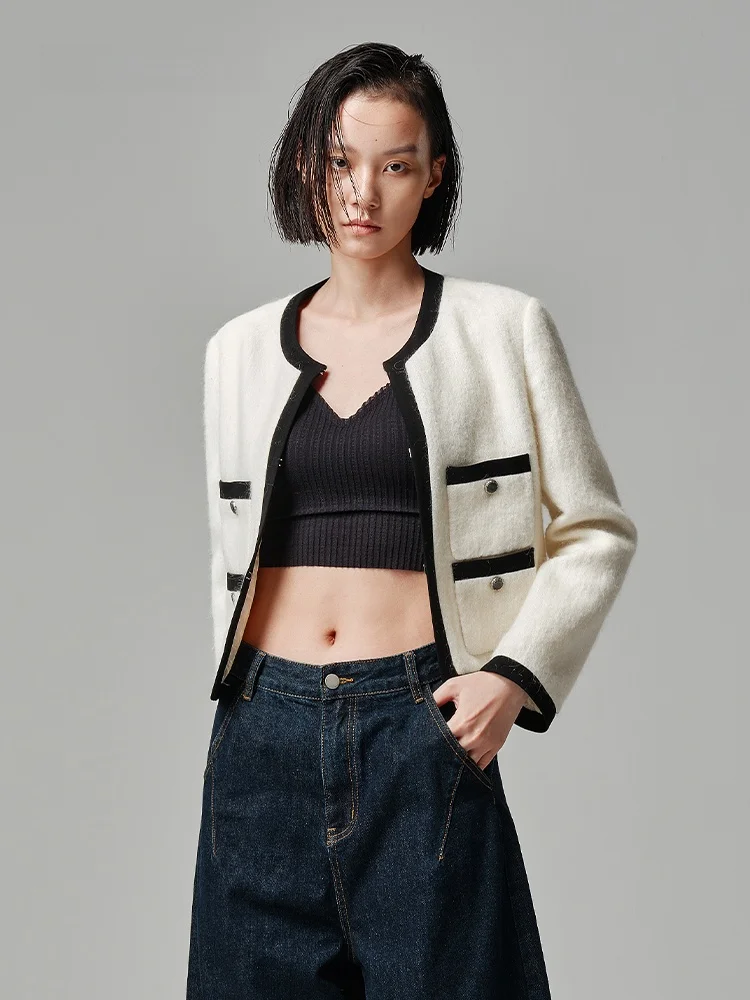 

XMOOM Spring New Lamb Fur ort Coat Women's Faion Sle round Ne Button up Pure Color Commute Sle Loose Fit Outerwear