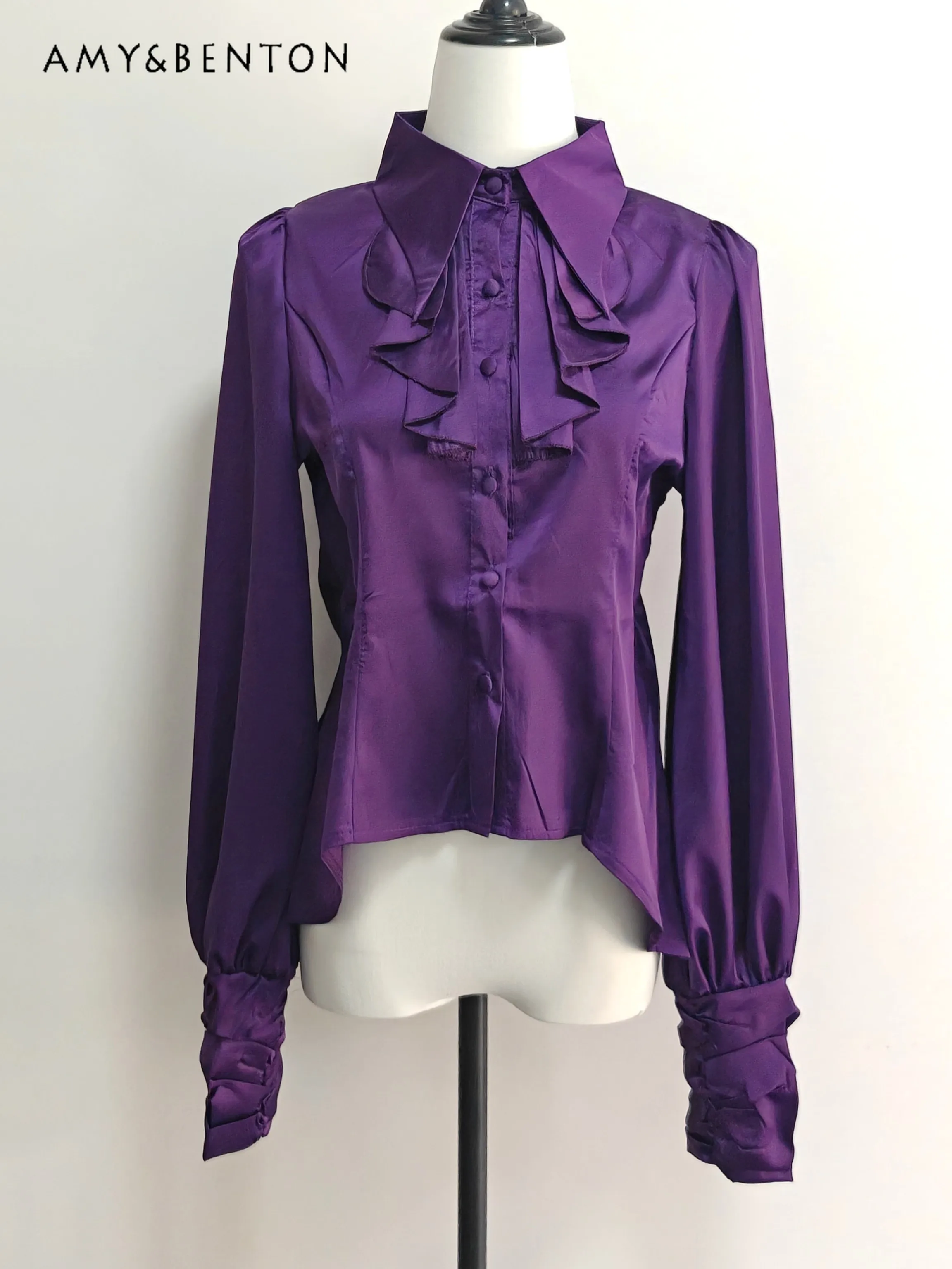 

Purple Lolita Inner Prince Medieval Bottoming Shirt Women Retro Long-sleeved Japanese Style Slim-fit British Gentleman Shirt