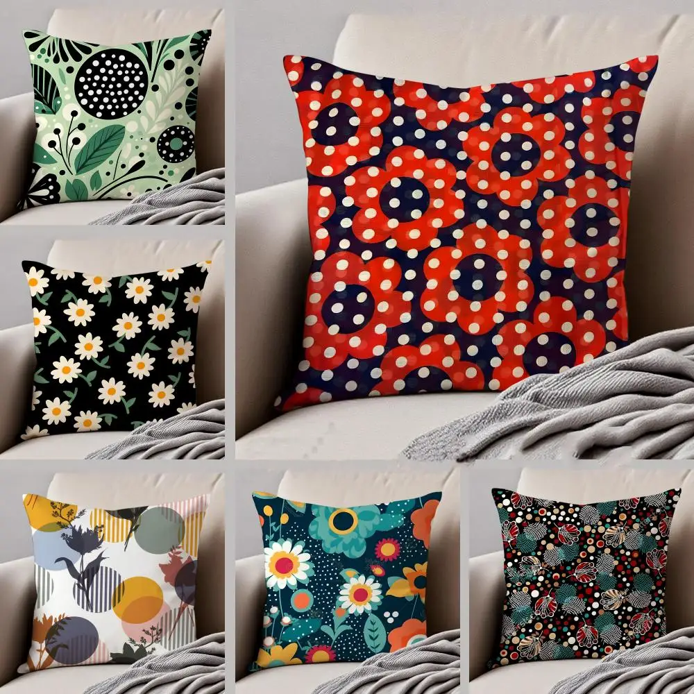 Retro Polka Dot Floral Pillow Retro Style Cushion Cover Throw Pillow Cover Hidden Button Durable Polyester Chair Cushion