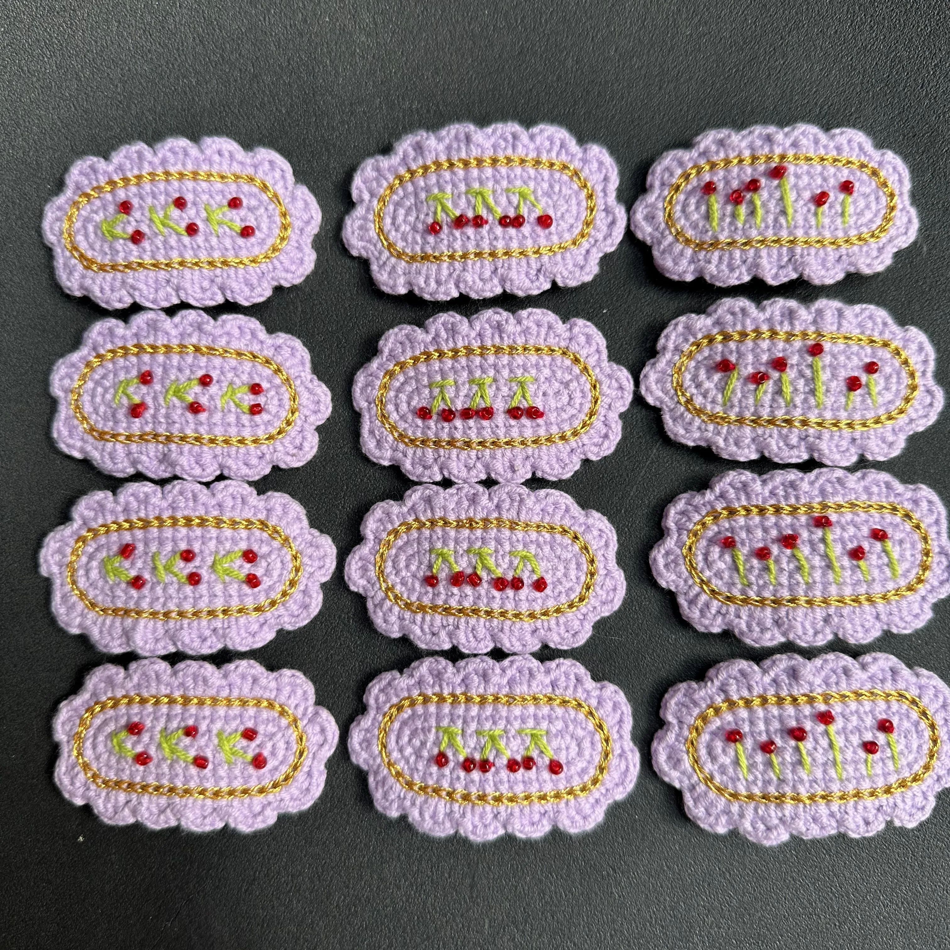 اليد الكروشيه التطريز الكرز الخرز زهرة الصوف الحياكة الكروشيه دبابيس الشعر الرجعية مشبك جانبي أنيق للفتيات والنساء