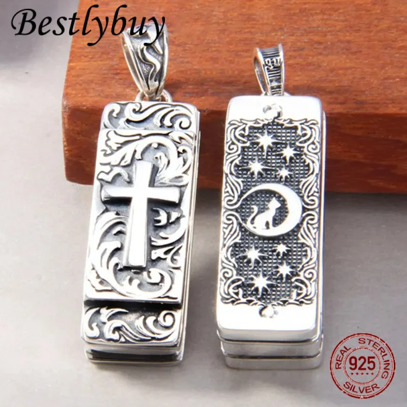 

NEW S925 Sterling Silver Retro Playable Horus Eye Cross Mechanical Clock Cat Harmonica Pendant Gift for Men and Women