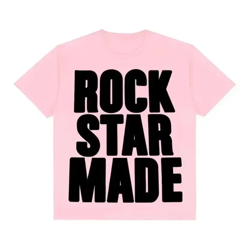 2026 New Big Bold Rock Letter Print Men T-shirt Retro Music Text Oversized Cotton Casual Short Sleeve Tee
