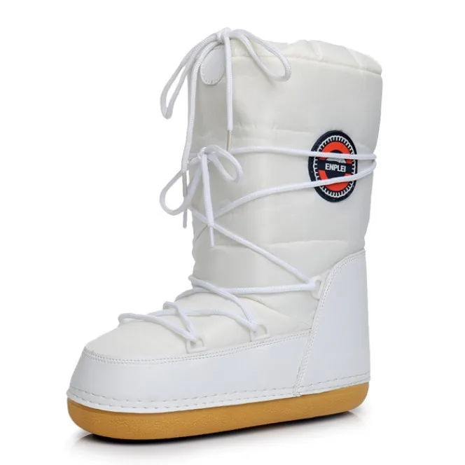 Winter Snow Boots Women Ski Boots Fluffy Hairy Lace Up Middle Calf Platform Flat with White Ski Space Boots view 5