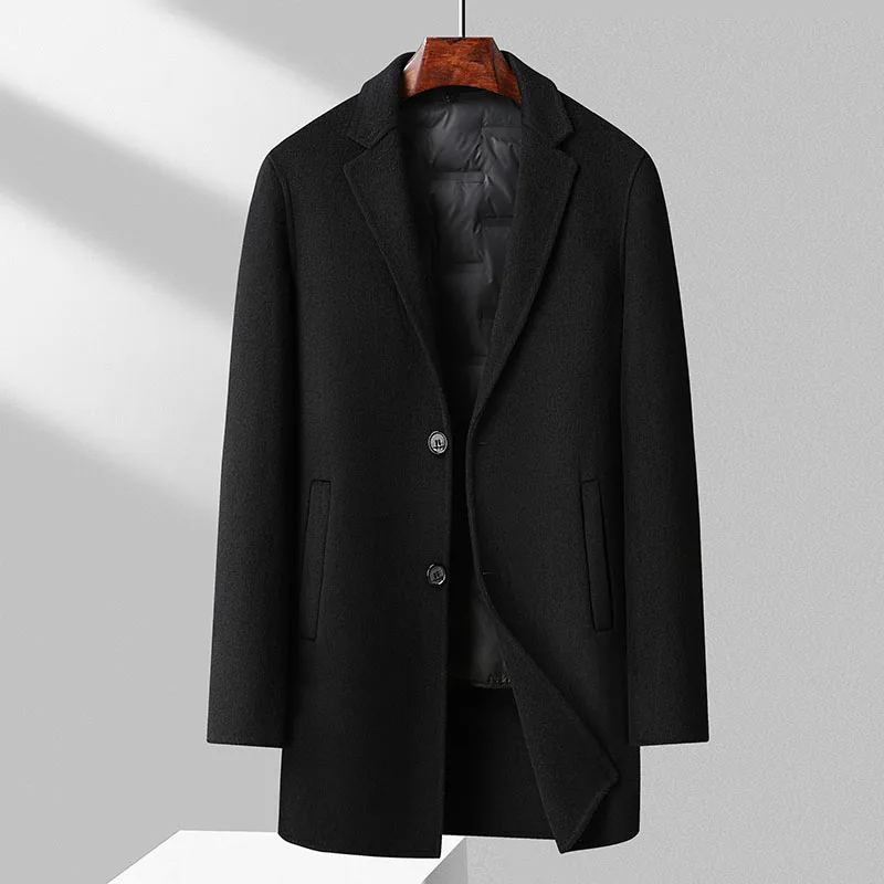 2026 Winter New Style Men's High-Quality Double-Sided Nylon Mid-Length Detachable Down Inner Liner Business Thick Sweater Coat J