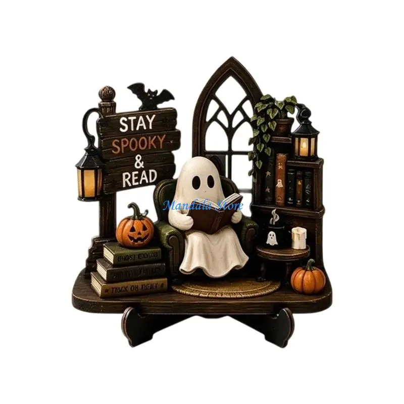 U2JC Wooden Reading Spirit Halloween Sign for Library Corner Fall Styling