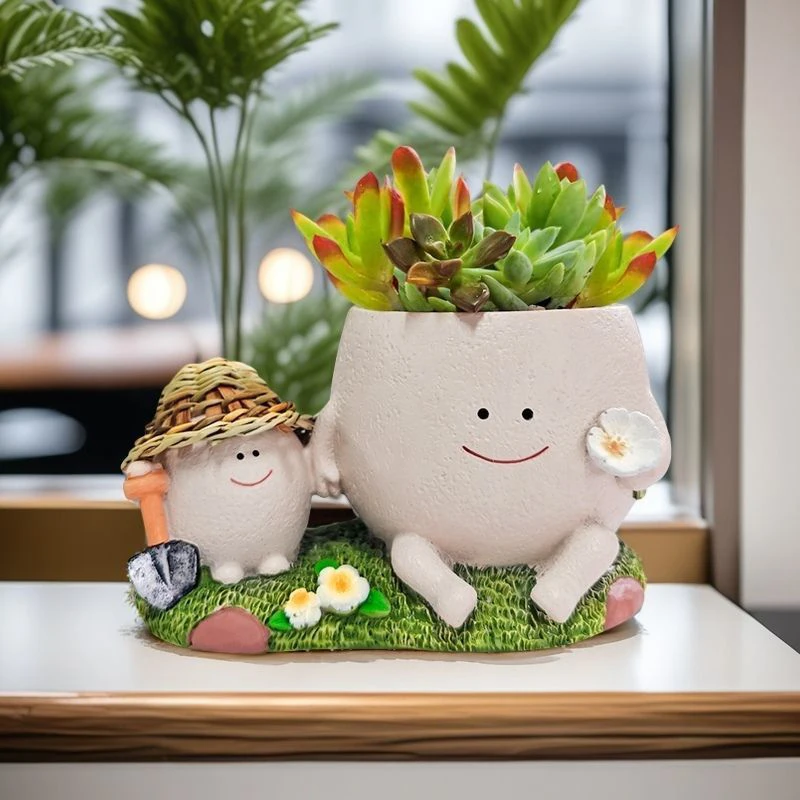 

Parent And Child Planter Pot Indoor Outdoor Cute Resin Flower Pots Compact Resin Ornament Flower Pot Head Plant Pot