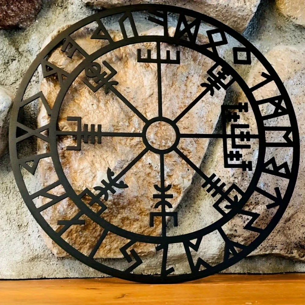 CIFbuy Iron Wall Art Viking Compass Metal Decor Nordic Rune Design Durable Weatherproof Boho For Home Office Indoor Outdoor