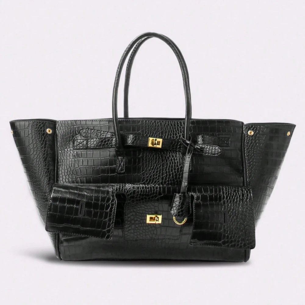 

Crocodile Pattern Embossed Wing Style Tote Bag,Luxury Multi-Pocket Large Capacity Shoulder Bag,Women Commute Top Handle Handbag
