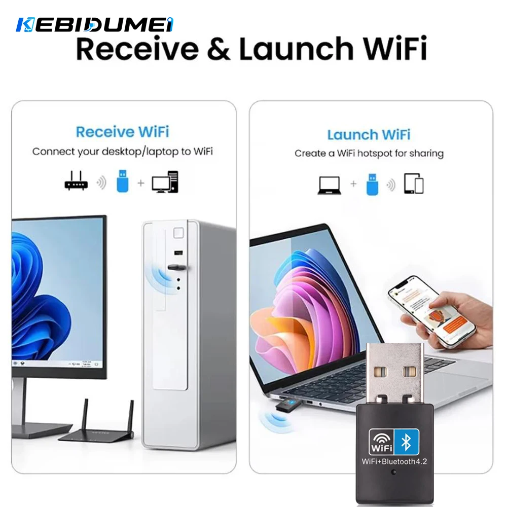 KEBIDUMEI 2 in 1 Dongle 150Mbps USB WiFi Bluetooth Adapter 2.4G USB Wi-Fi Network Wireless Wlan Receiver For Laptop Desktop PC
