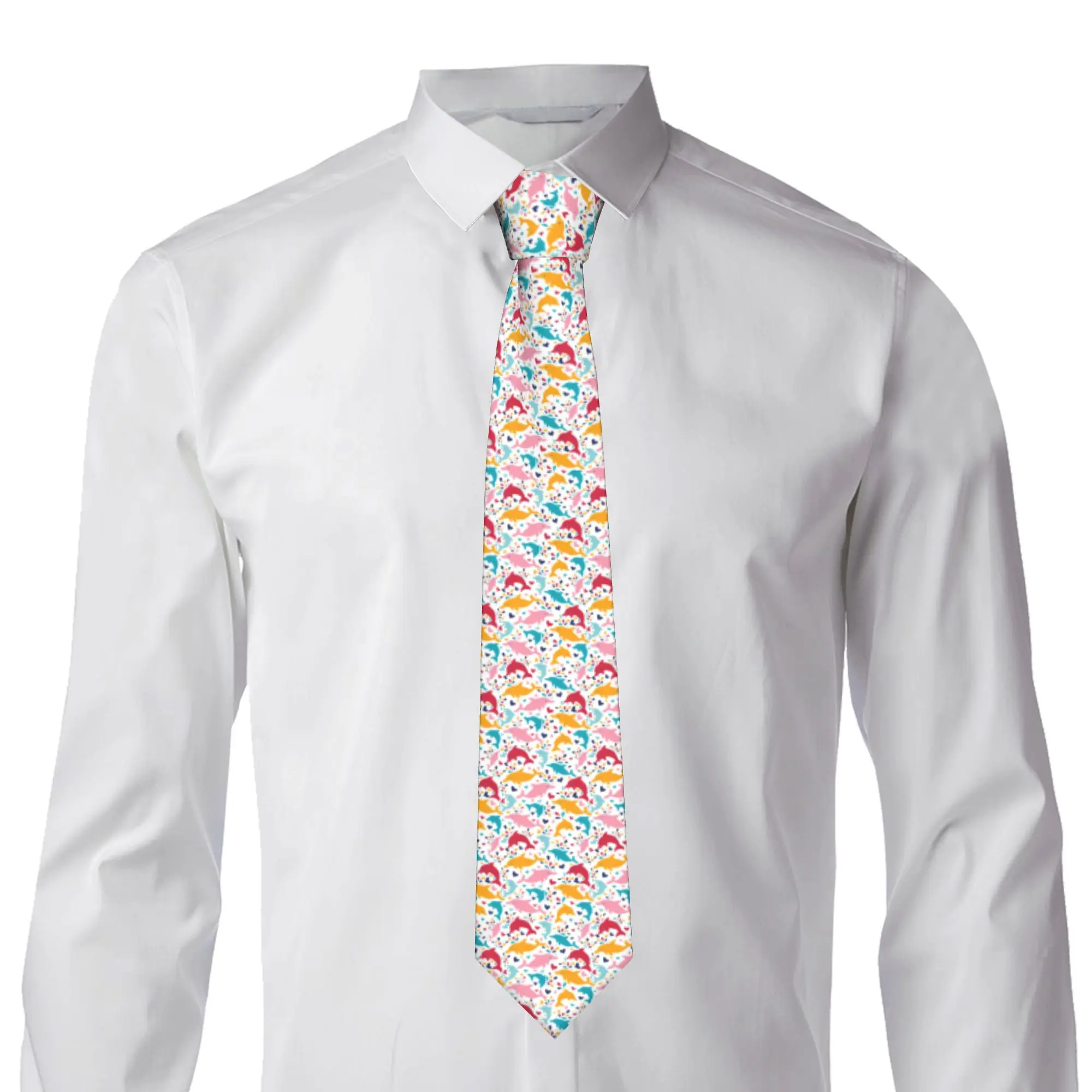 Funny Colourful Creative Dolphins Printed  Ties Men Formal Silk  Neckties for Party
