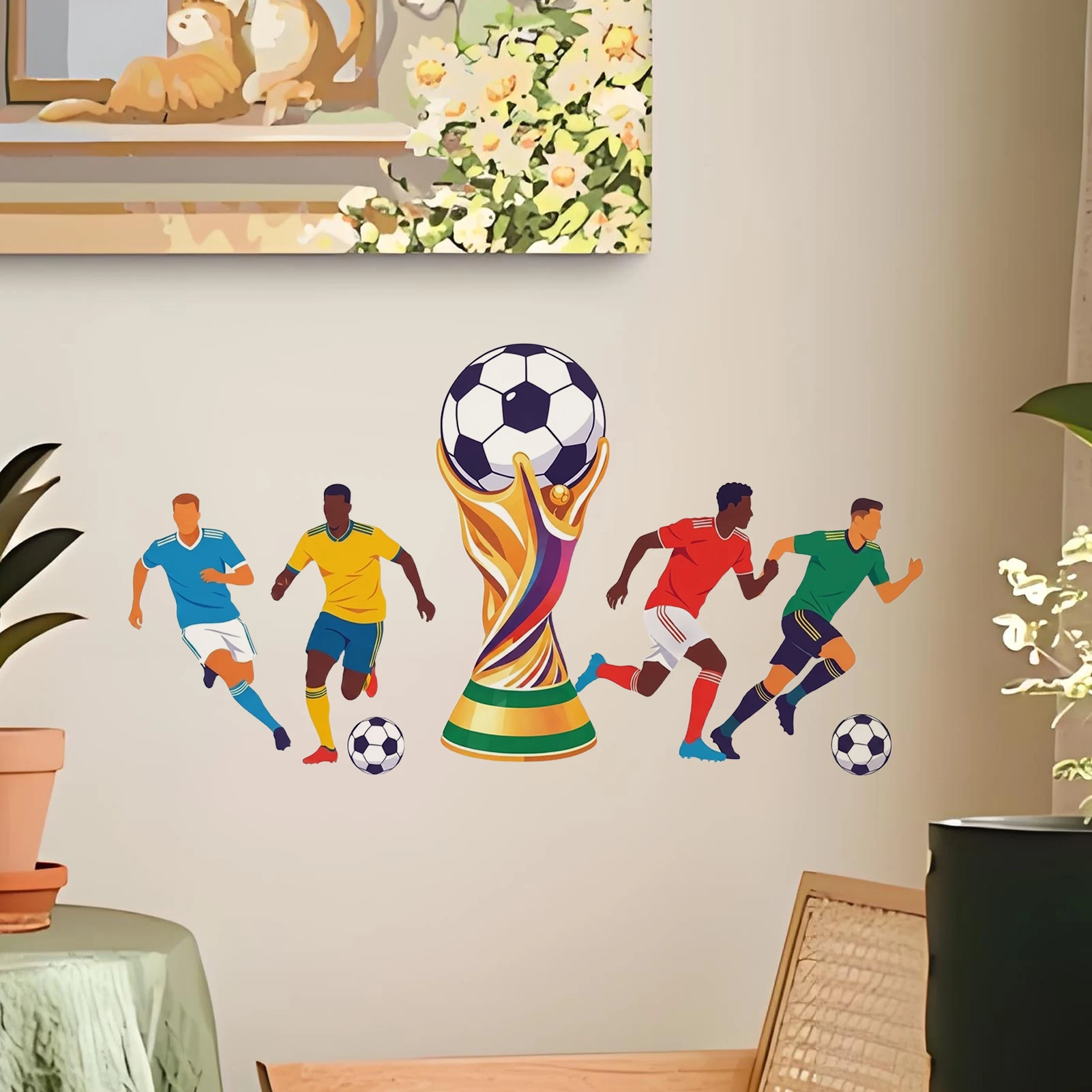 Soccer Trophy Wall Stickers, Football Players Decals, Removable Sports Themed Home Living Room Decor