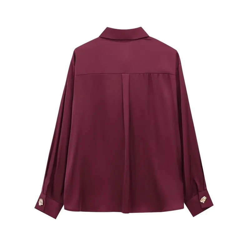 ฤดูใบไม้ผลิ 2025 ผู้หญิง irt Design Sensation Gold ปุ่มตกแต่งผ้าไหมซาตินเนื้อหลวม Fit ยาว Sve ความยาวปกติ