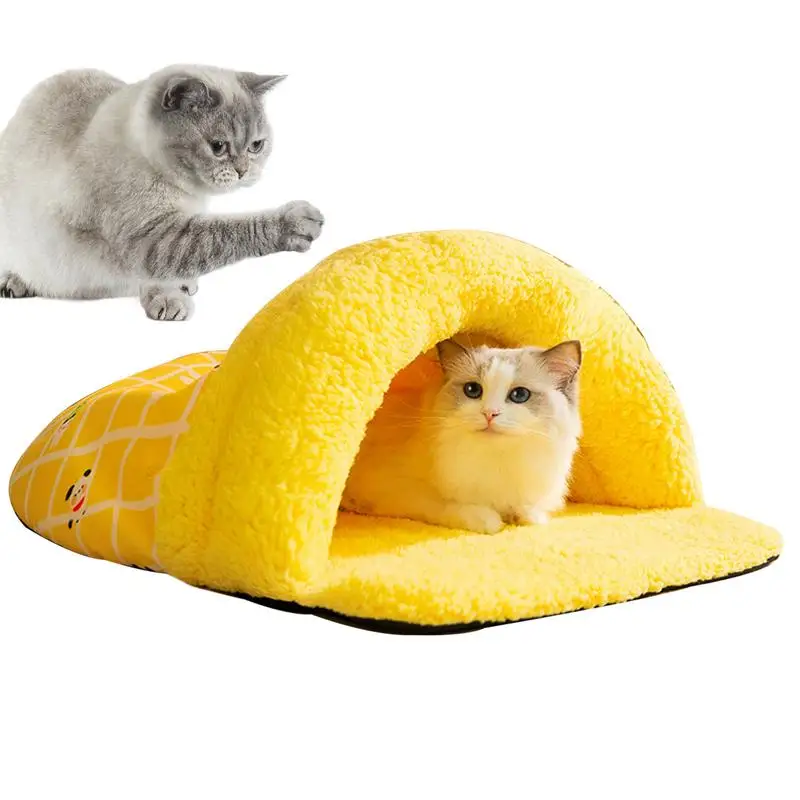 

Cat Bed Cave Slipper Shape Winter Pets Sleeping Cave Semi-closed Cartoon Soft House Foldable Cat Sleep House Cave For Kitten