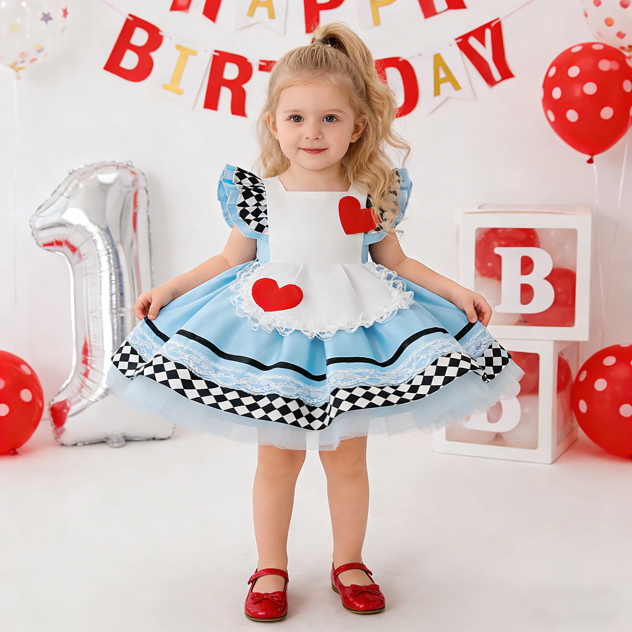 

Платье для девочек в стиле Алисы, карнавальный костюм с мультяшным принтом, фартук Алисы, платье принцессы на 1-й день рождения, костюм на Хэллоуин для девочек