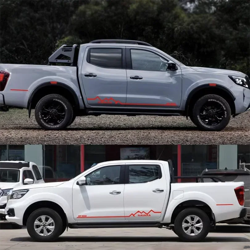 Pair Sport 4x4 Off Road Side Skirt Stripe Lines Decal Mountain Pro-4X Vinyl Graphics Decoration Wrap Blackout for Nissan Navara