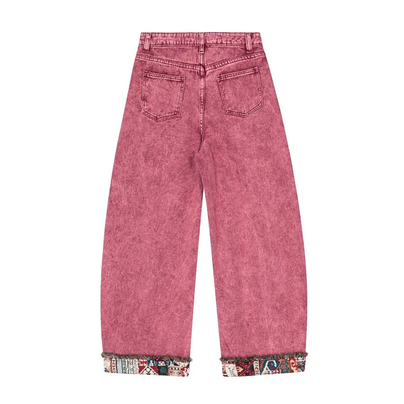 ANJY Spring Autumn New Women Trendy Fashion Frayed Patchwork Casual Straight-Leg Denim Pants Streetwear Personality Jeans A24111