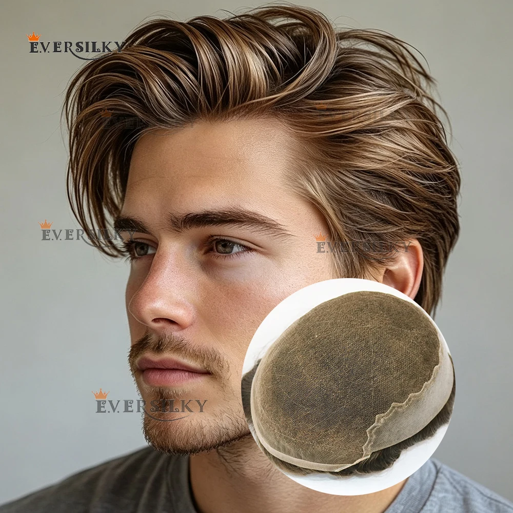 Breathable Lace Q6 Blonde #22r #18 Brown Human Hair Toupee for Men Natural Hairline Bleach Knot 1B80 1B50 Grey Black Prosthesis