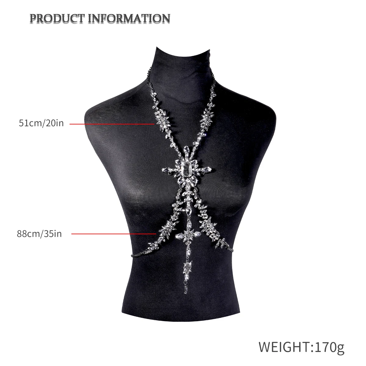 Dvacaman Statement Cross Rhinestone Body Chain Exaggerated Crystal Chest Chain Necklace for Woemn Nightclub Party Jewelry