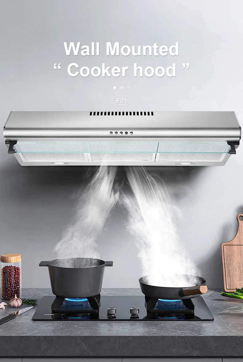 900mm Slim Built-in Range Hood | Compact Under Cabinet Extractor Fan for Apartment Hotel Kitchen