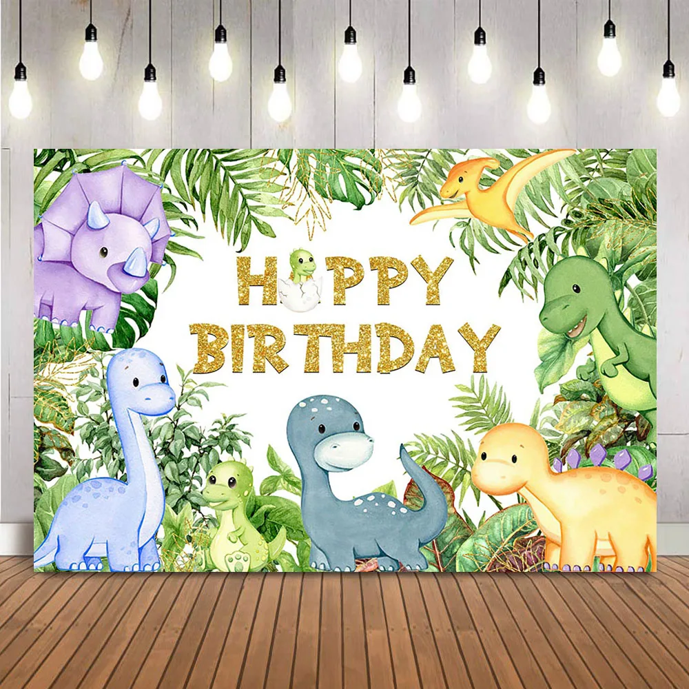 Dinosaurier Geburtstag Hintergrund grün Blätter Foto kabine Hintergrund Cartoon Baby Kinder alles Gute zum Geburtstag Party Dekoration Banner