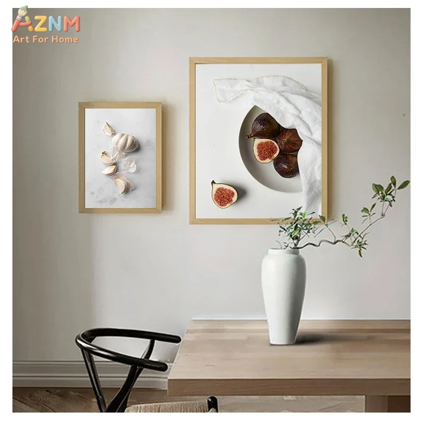 AZNM Kitchen Food Still Life Canvas Print, Fig Garment Physalis Minimalist Food Photography Unframed Canvas Painting, Dining Roo view 5