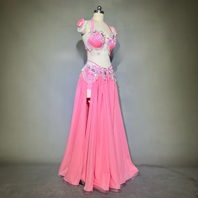 Buikdans Prestaties Kleding Set voor Vrouwen Buikdans Pak Handgemaakte Bh + chiffon Rok + riem High-End Aangepaste Danskleding Kleden