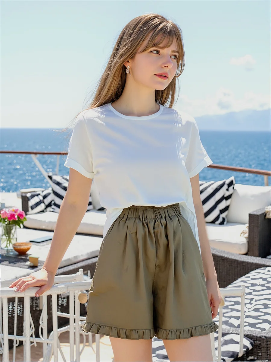 Shorts feminino hortelã verde plissado cintura alta lazer simples estudantes kawaii leopardo cottage moletom listras boxer sono