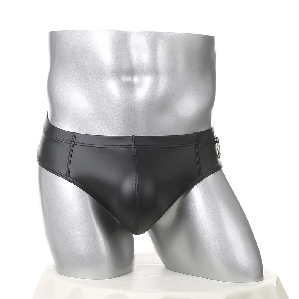 

Мужские трусы из искусственной кожи, бесшовные, мягкие, ультрамодные, с низкой посадкой, с металлическим кольцом, Calcinha