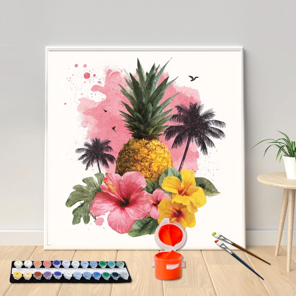 

Painting By Numbers acrylic painting square canvas set Tropical pineapple flower DIY hand-painted home decoration